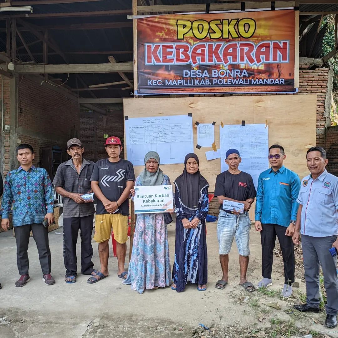WIZ dan Wahdah Peduli Bantu Korban Kebakaran di Desa Bonra, Polewali Mandar